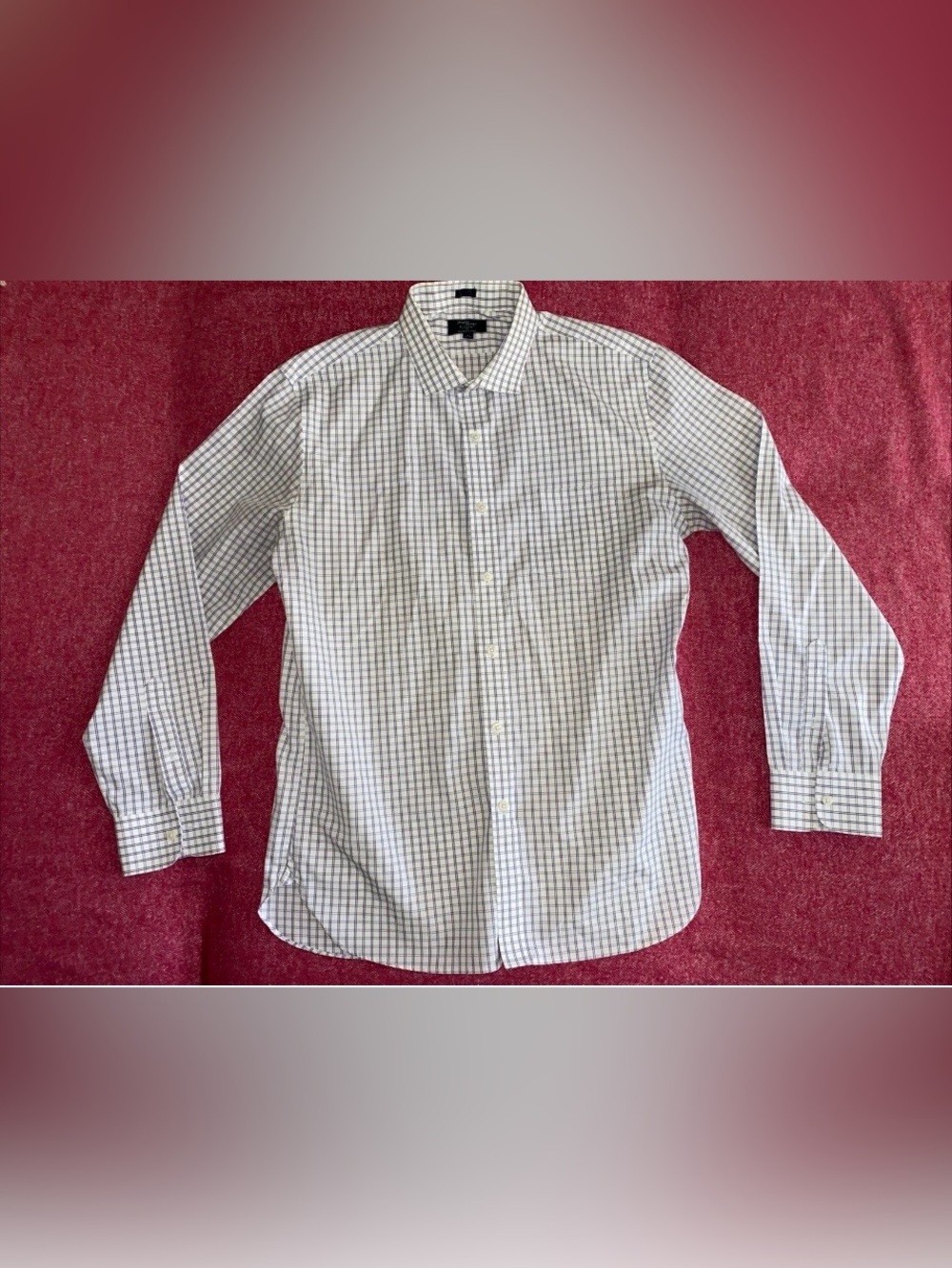 J. Crew Men's White Button-Down Shirt with Blue and Gray Windowpane